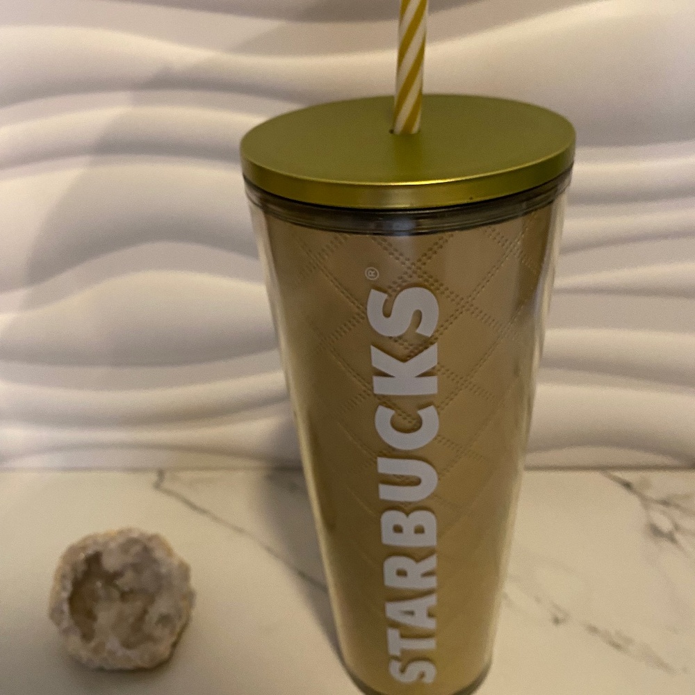 Starbucks 24oz Tumbler Mettalic Gold Quilted (BRAND NEW)